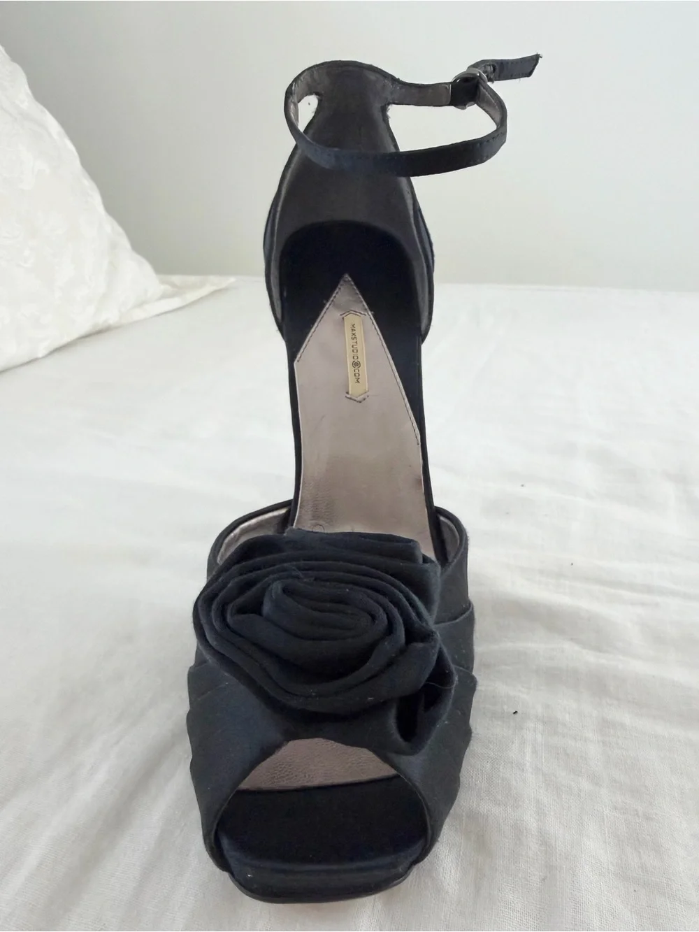 Max Studio Black Satin d’Orsay Heels with Rosette